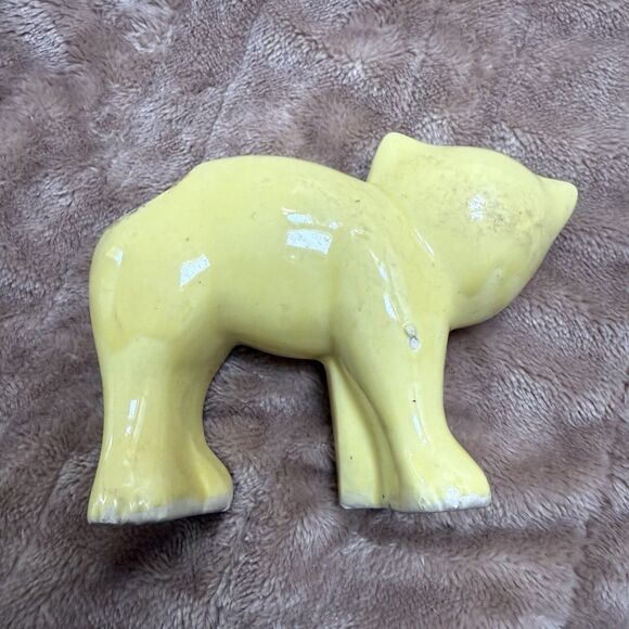 Old Cat Planter 4” Black Eyes Surprised Scared Vintage Ached Back MCM MIJ Yellow - Picture 3 of 8